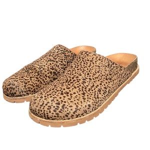 Madewell The Layne Real Fur Dyed Calf Hair Upper Leather Animal Print Mules Sz 9
